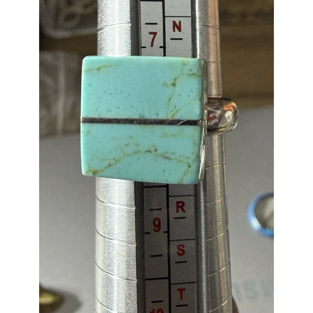 Vintage Southwest Stunning Ring 950 Sterling Silver  Turquoise Mexico Sz 7.75-8